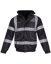 Load image into Gallery viewer, Hi Vis Visibility Bomber Workwear Security Hooded Waterproof Jacket - Navy (158)