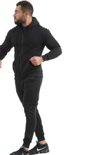 Load image into Gallery viewer, Mens Slim Fit Exercise Gym Jogging Casual Zip Up Tracksuit - Black
