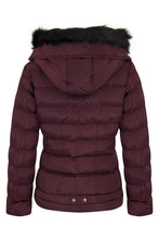 Load image into Gallery viewer, Womens Quilted Pocket Belt Padded Jacket Fur Zip Hooded - Wine