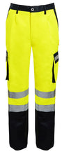 Load image into Gallery viewer, Mens Hi Vis Viz Workwear Safety Trousers Combat Bottoms - Yellow/Navy