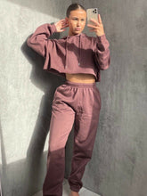 Load image into Gallery viewer, Womens Activewear Long Sleeve Crop Top Joggers Set Tracksuit - Light Chocolate