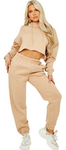 Load image into Gallery viewer, Womens Activewear Long Sleeve Crop Top Joggers Set Tracksuit - Beige