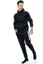 Load image into Gallery viewer, Mens Plain Hoodie Tracksuit Top Designer Slim Fit Hooded - Black Panel Suit