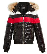 Load image into Gallery viewer, Womens Puffer Jacket Wet Look Faux Fur Coat - Black/Red