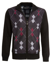 Load image into Gallery viewer, Shelikes Mens Diamond Pattern Fur Line Zip Up Cardigan - Black