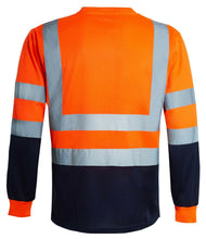 Load image into Gallery viewer, Hi Vis Viz Visibility Long Sleeve Round Neck T-Shirt Polo Safety Work Shirts - Orange/Navy
