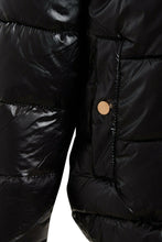 Load image into Gallery viewer, Womens Ladies Puffer Jacket Wet Look Faux Fur Coat - Black