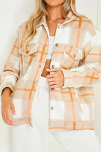 Load image into Gallery viewer, Womens Check Fleece Casual Oversize Shacket - Stone Check