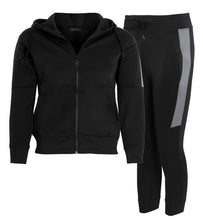 Load image into Gallery viewer, Mens Tracksuit Zip Up Hoodie Slim Fit Pants Set - Black Panel