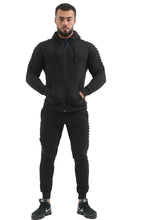 Load image into Gallery viewer, Mens Slim Fit Exercise Gym Jogging Casual Zip Up Tracksuit - Black