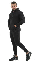 Load image into Gallery viewer, Mens Slim Fit Exercise Gym Jogging Casual Zip Up Tracksuit - Black