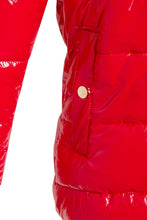 Load image into Gallery viewer, Womens Ladies Puffer Jacket Wet Look Faux Fur Coat - Red