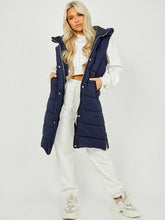 Load image into Gallery viewer, Womens Hooded Quilted Zip Up Gilet Waistcoat - Navy