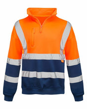 Load image into Gallery viewer, Mens Long Sleeve Quarter Zip Hi Vis Fleece Sweatshirt - Orange 2 Tone