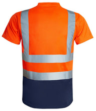 Load image into Gallery viewer, Hi Vis Viz Visibility Short Sleeve Round Neck T-Shirt Polo Safety Work Shirts - Orange/Navy