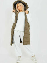 Load image into Gallery viewer, Womens Hooded Quilted Zip Up Gilet Waistcoat - Khaki