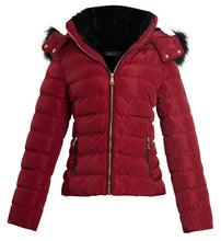 Load image into Gallery viewer, Shelikes Womens Faux Fur Hooded Zip Up Jacket - Wine
