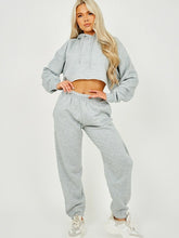Load image into Gallery viewer, Womens Activewear Long Sleeve Crop Top Joggers Set Tracksuit - Grey