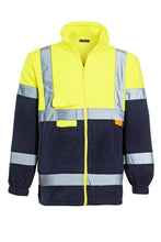 Load image into Gallery viewer, Mens Hi Vis Fleece Full Zip Warm 2 Side Reflective Jacket - Yellow/Navy