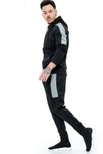 Load image into Gallery viewer, Mens Plain Hoodie Tracksuit Top Designer Slim Fit Hooded - Black Panel Suit