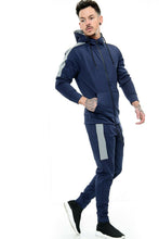 Load image into Gallery viewer, Mens Plain Hoodie Tracksuit Top Designer Slim Fit Hooded - Navy Panel Suit