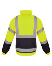 Load image into Gallery viewer, Hi Vis Visibility Bomber Workwear Security Hooded Waterproof Jacket - Yellow/Navy