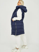 Load image into Gallery viewer, Womens Hooded Quilted Zip Up Gilet Waistcoat - Navy