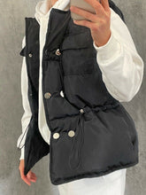 Load image into Gallery viewer, Womens Button Puffer Gilet Waistcoat Winter Vest Long Bodywarmer - Black