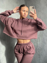 Load image into Gallery viewer, Womens Activewear Long Sleeve Crop Top Joggers Set Tracksuit - Light Chocolate