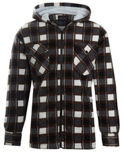 Load image into Gallery viewer, Unisex Fleece Fur Lined Hood Check Quilted Jacket - Brown (Hooded)