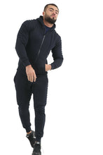 Load image into Gallery viewer, Mens Slim Fit Exercise Gym Jogging Casual Zip Up Tracksuit - Navy