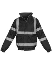 Load image into Gallery viewer, Hi Vis Visibility Bomber Workwear Security Hooded Waterproof Jacket - Black
