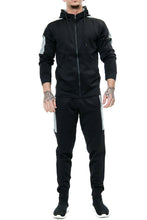 Load image into Gallery viewer, Mens Tracksuit Zip Up Hoodie Slim Fit Pants Set - Black Panel
