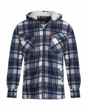 Load image into Gallery viewer, Unisex Fleece Fur Lined Hood Check Quilted Jacket - Navy/Blue (Hooded)