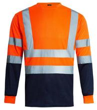 Load image into Gallery viewer, Hi Vis Viz Visibility Long Sleeve Round Neck T-Shirt Polo Safety Work Shirts, Orange/Navy