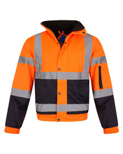Load image into Gallery viewer, Hi Vis Visibility Bomber Workwear Security Hooded Waterproof Jacket - Orange/Navy