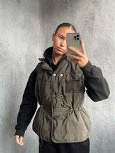 Load image into Gallery viewer, Womens Button Puffer Gilet Waistcoat Winter Vest Long Bodywarmer - Khaki

