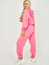 Load image into Gallery viewer, Womens Activewear Long Sleeve Crop Top Joggers Set Tracksuit - Fushia
