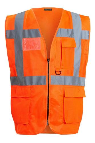 Hi Vis Waistcoat With Phone ID Pocket Key Holder  Vest - Orange
